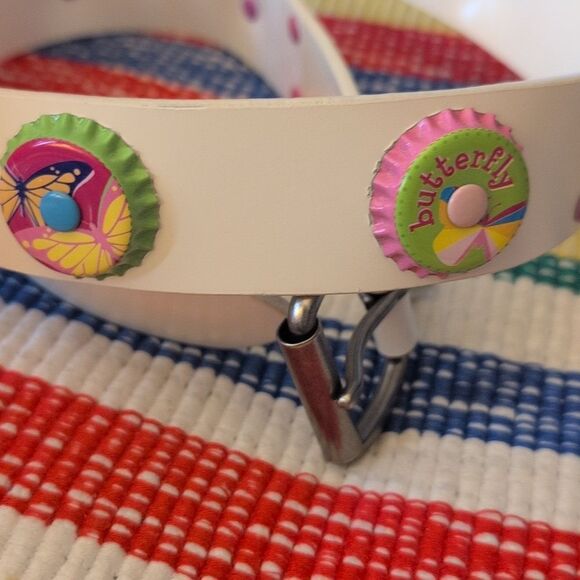 Vintage White‎ Leather & Bottle Cap Colorful Butterfly Belt Y2K main image 4